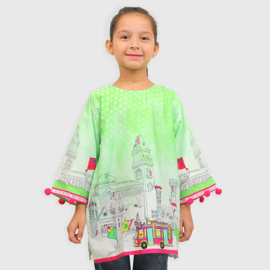 Girls Digital Print Kurti Proud Pakistani - Green