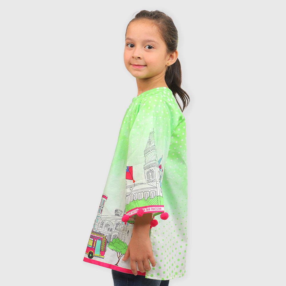 Girls Digital Print Kurti Proud Pakistani - Green