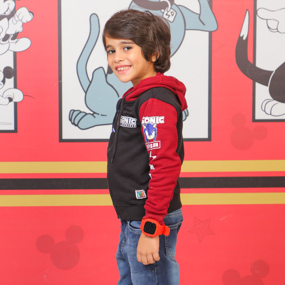 Boys Hooded Zipper Knitted Jacket - Black