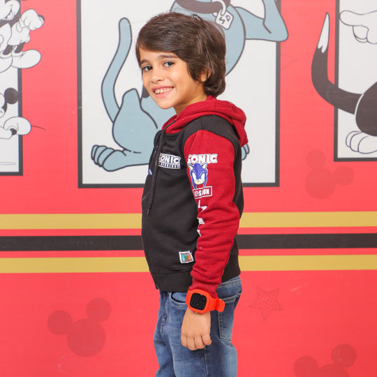 Boys Hooded Zipper Knitted Jacket - Black