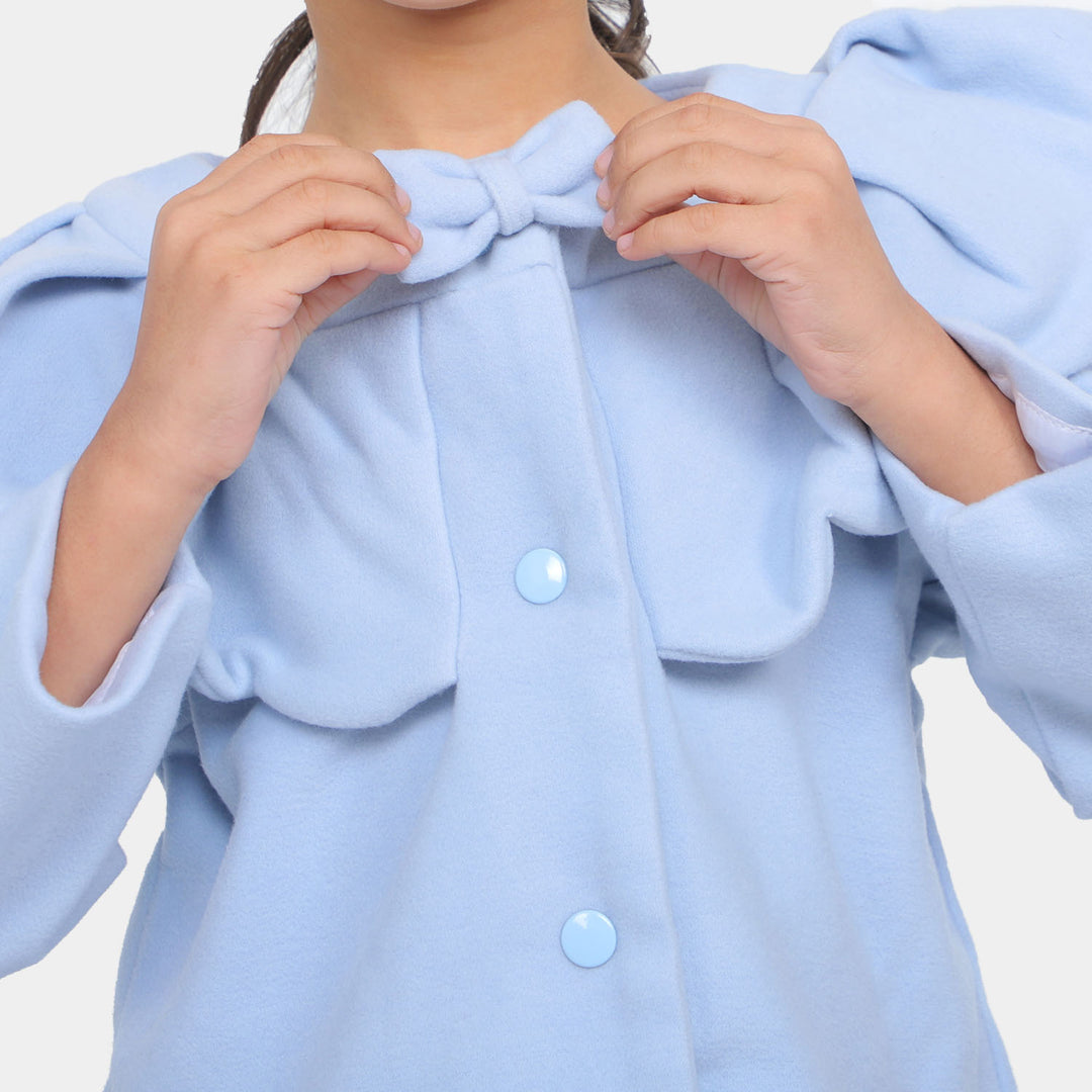 Girls Woolen Trench Coat - SKY BLUE
