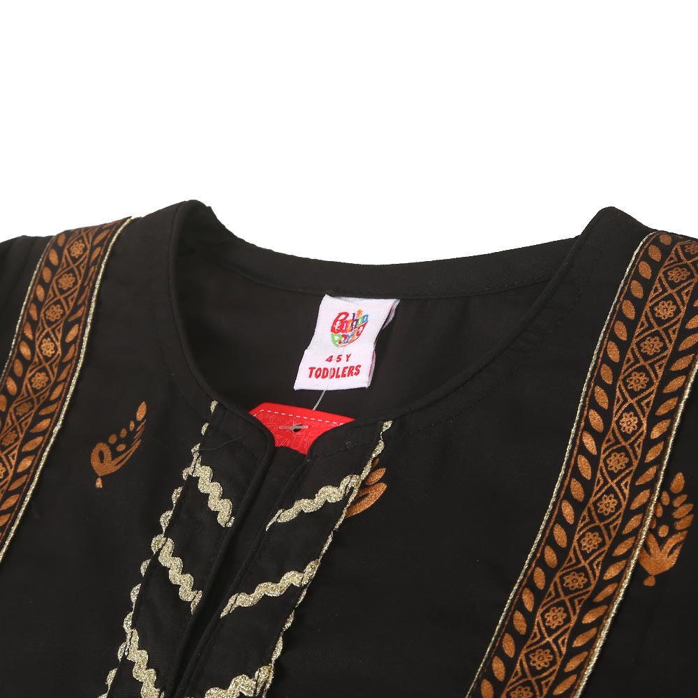 Girls 3Pcs Fancy Screen Print Elephant - Black