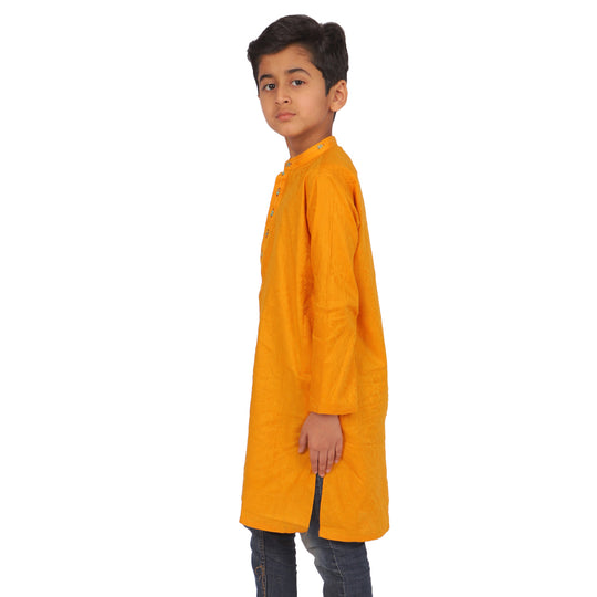 Embroidered Arrow Kurta For Boys - Saffron