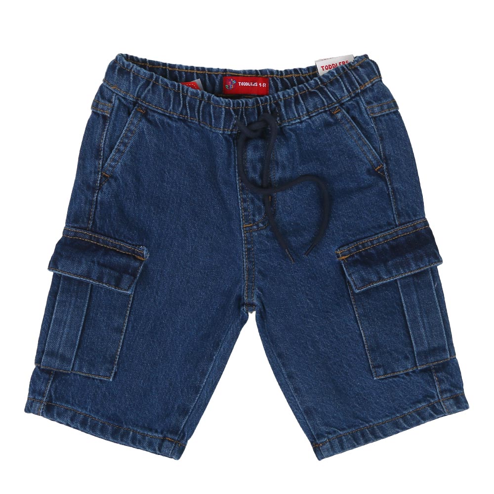 Boys Bermuda Denim Cargo Pkts - Mid Blue