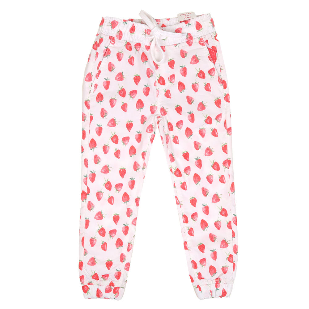 Girls Jegging Cotton Small Strawberry-White