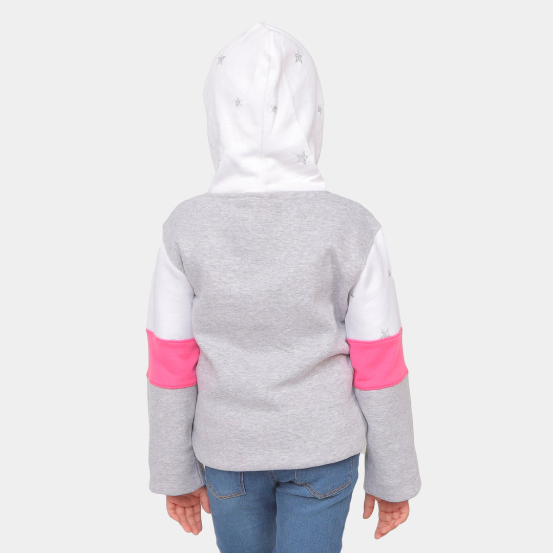 Girls Hooded Knitted Jacket All Over Stars - White/Gray