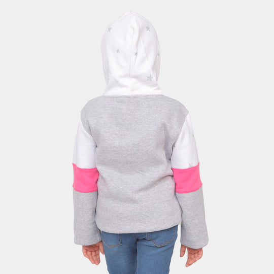 Girls Hooded Knitted Jacket All Over Stars - White/Gray