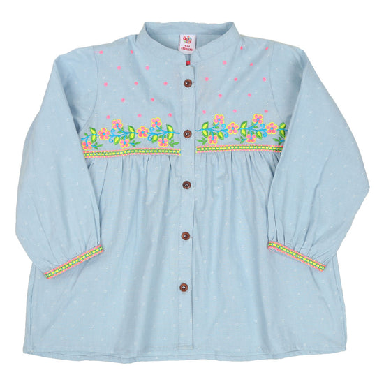 Girls Embroidered Top Crushing-Ice Blue