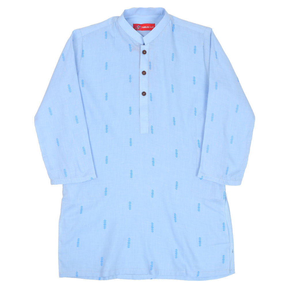 Boys screen Print Kurta Whitemacy-Powder blue