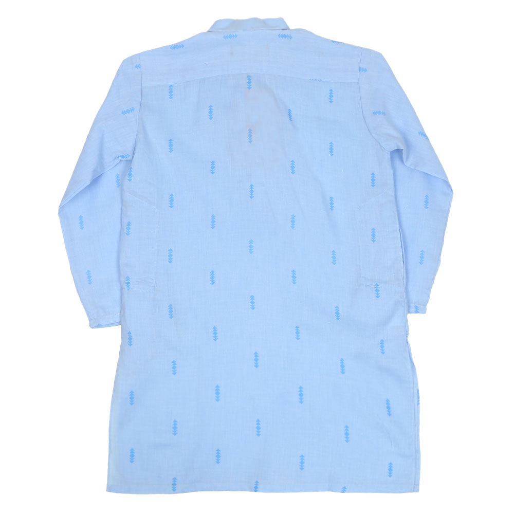 Boys screen Print Kurta Whitemacy-Powder blue