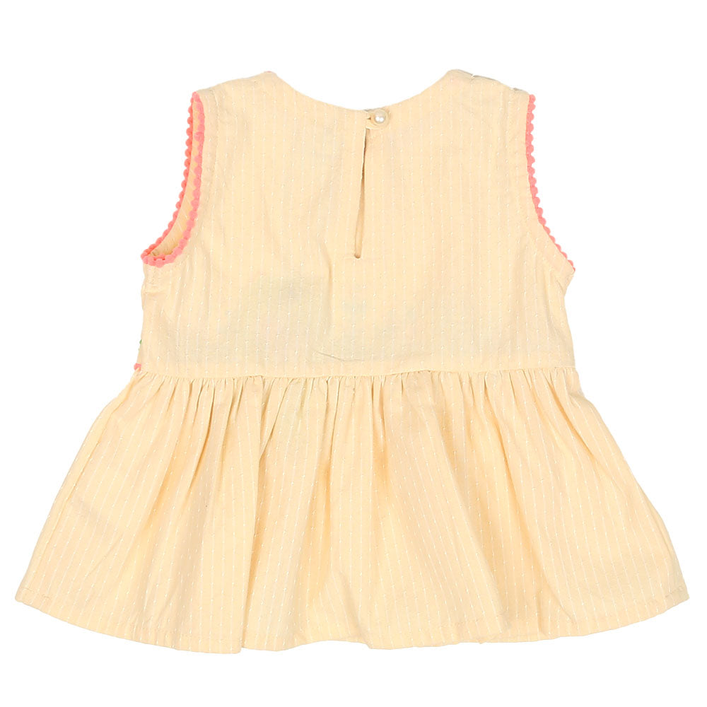 Infant Girls Embroidered Cotton Frock Flower POP-Cream
