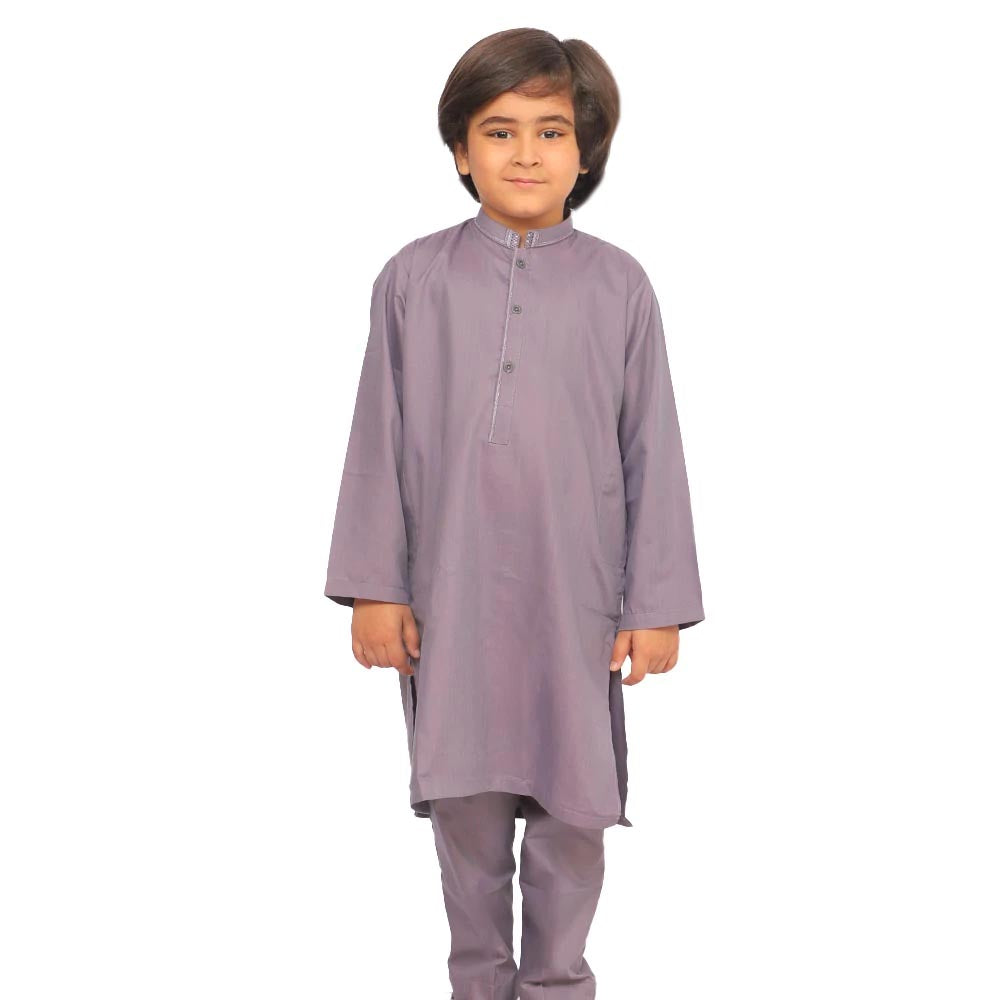 Boys Embroidered Kurta Pajama Suit - Purple
