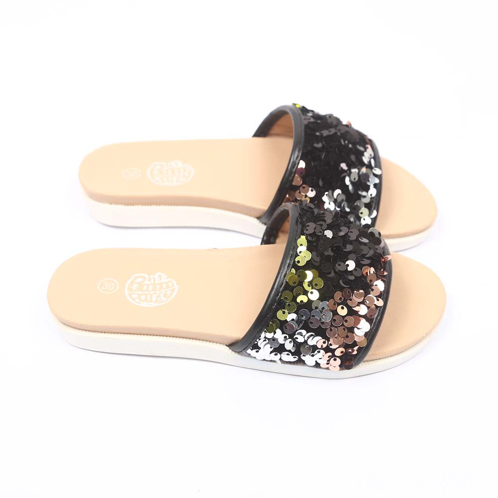 Fancy Sequin Slippers For Girls - Black/Silver (1010-19)