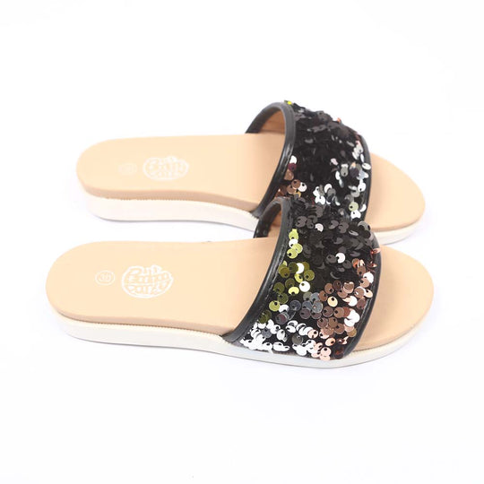 Fancy Sequin Slippers For Girls - Black/Silver (1010-19)