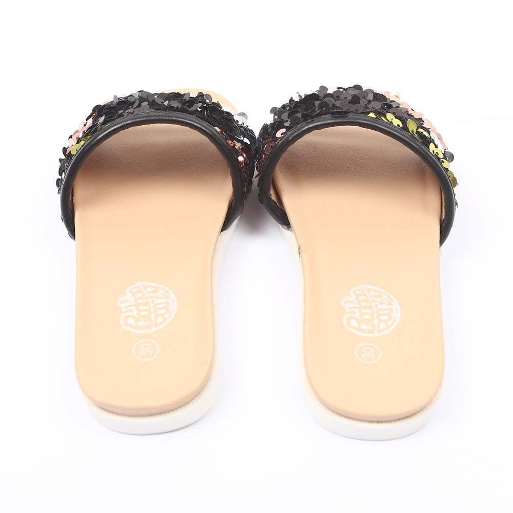 Fancy Sequin Slippers For Girls - Black/Silver (1010-19)