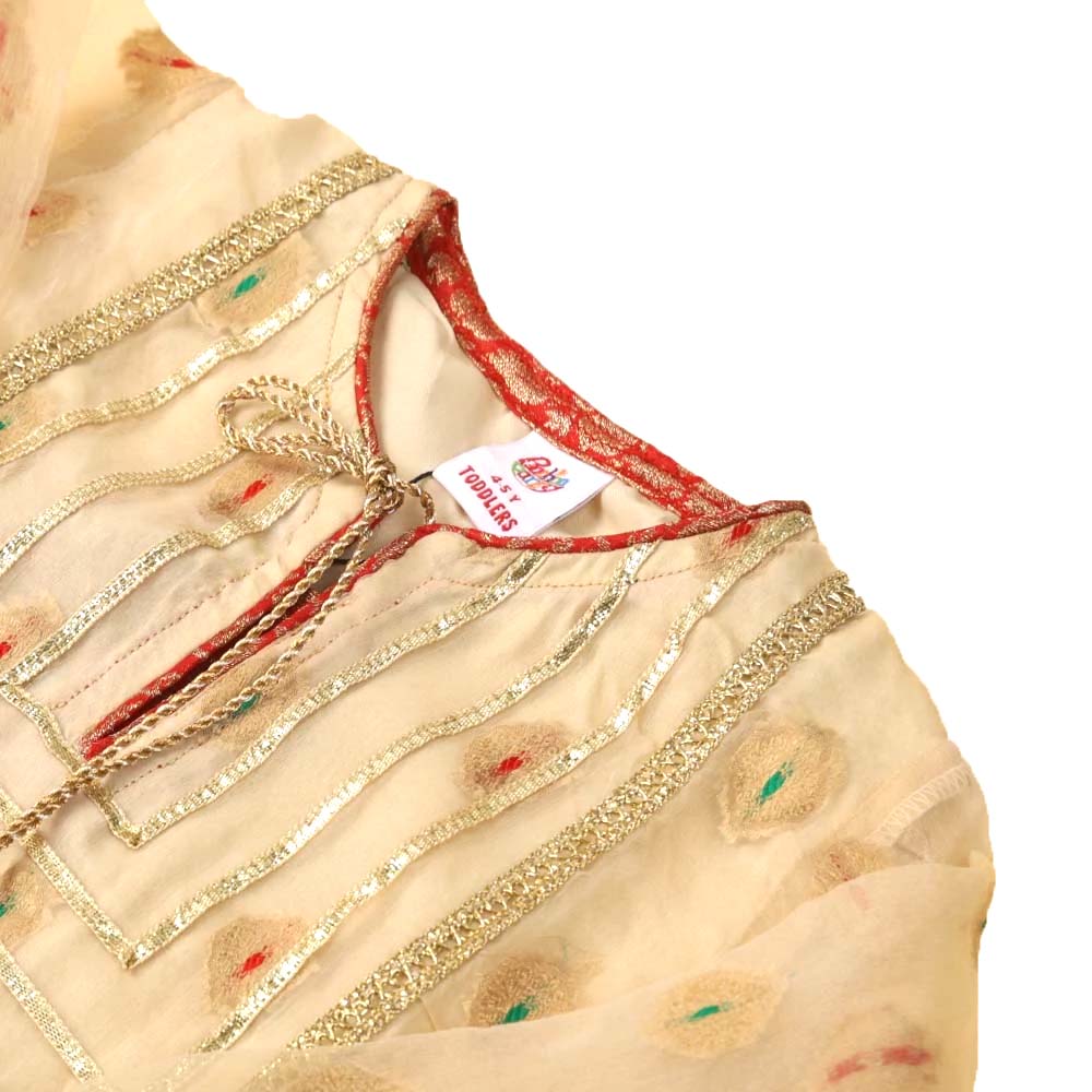Fancy Gharara Glow 3 PCs Suit For Girls - Red