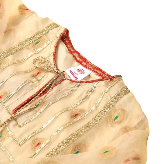 Fancy Gharara Glow 3 PCs Suit For Girls - Red