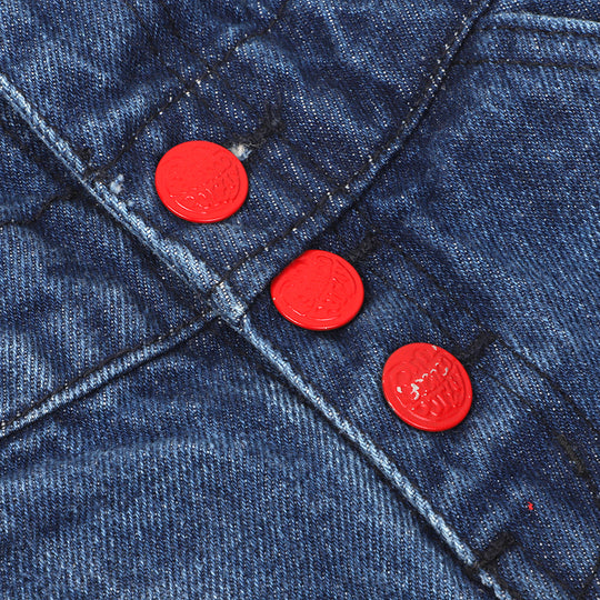 Girls Over All Denim Buttons - Mid Blue