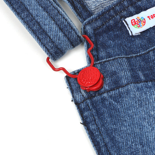 Girls Over All Denim Buttons - Mid Blue