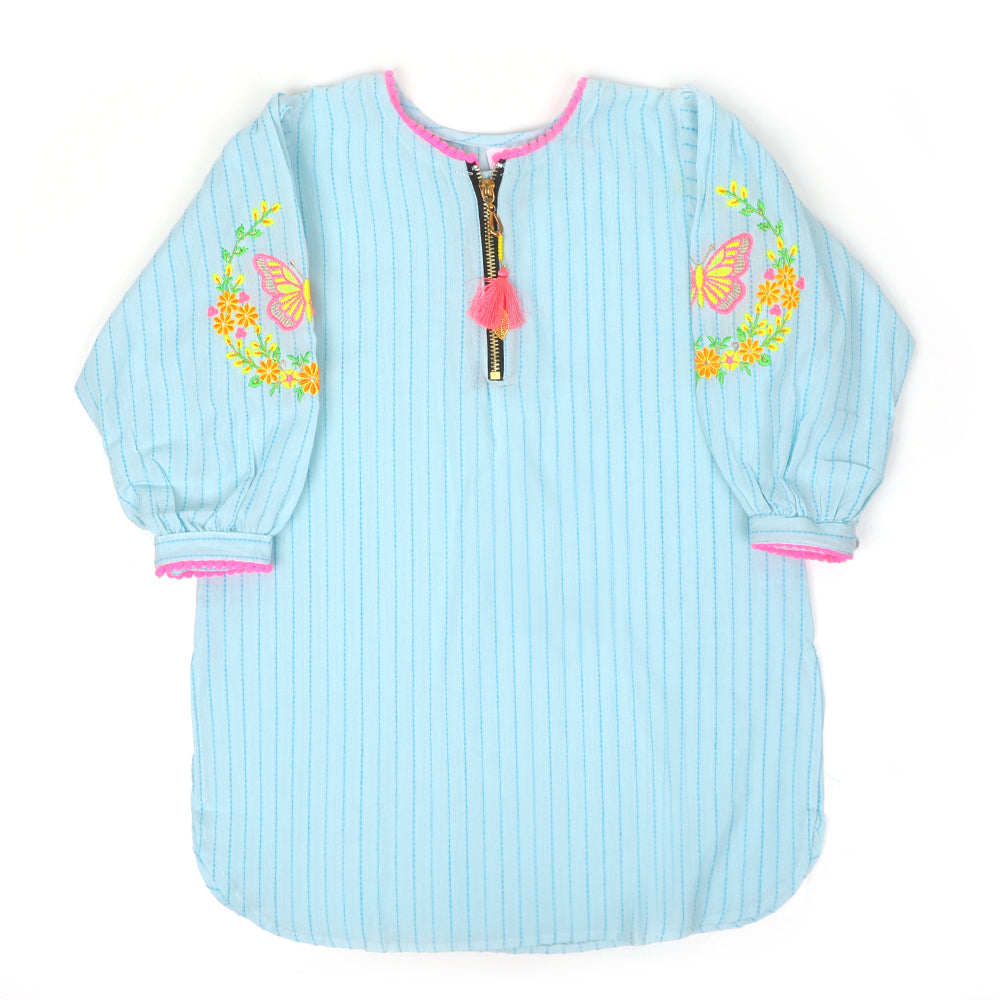 Girls Embroidered Kurti -LT.Blue
