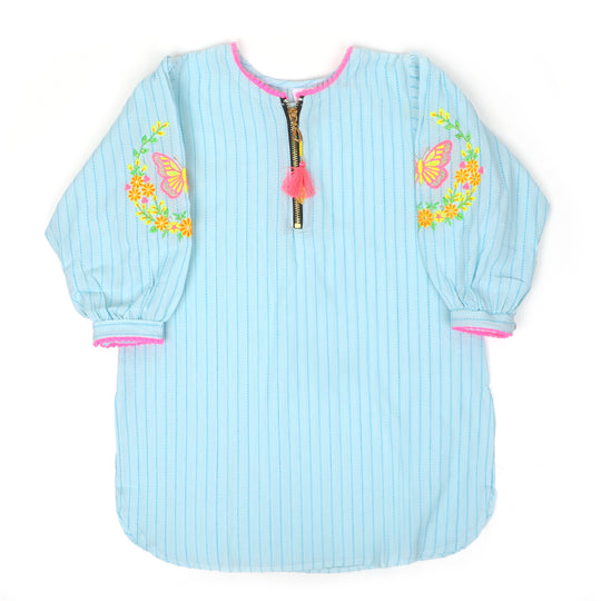 Girls Embroidered Kurti -LT.Blue