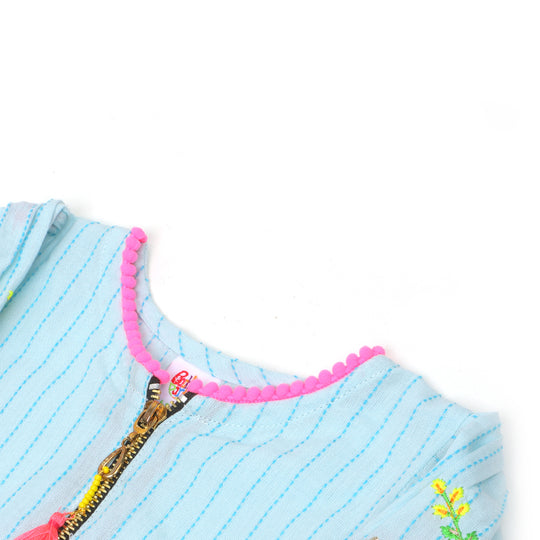 Girls Embroidered Kurti -LT.Blue