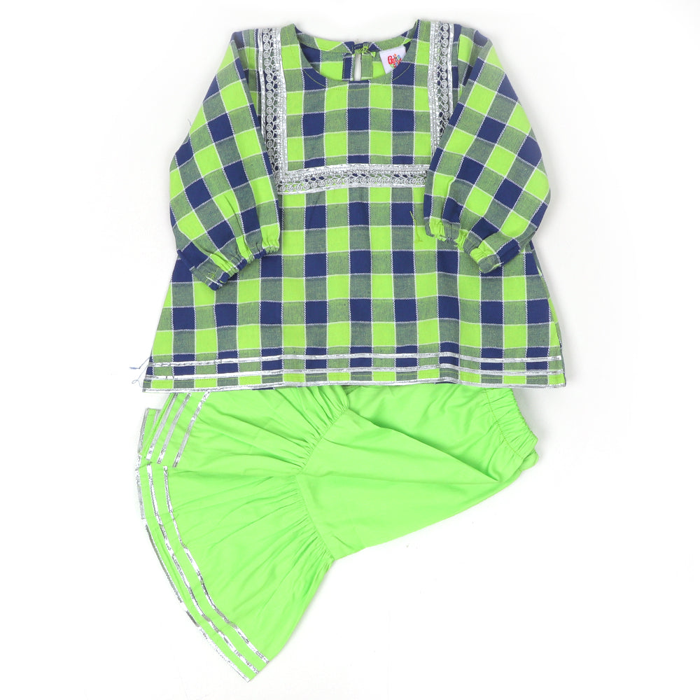 Infant Girls 2 Pcs Fancy Checks - Green