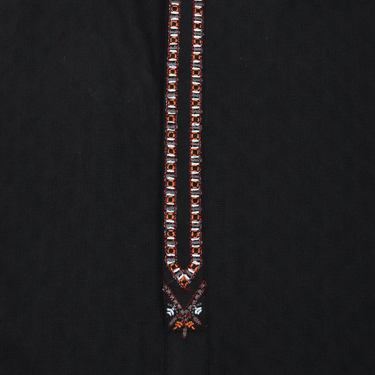 Boys Embroidered Kurta Magical - BLACK
