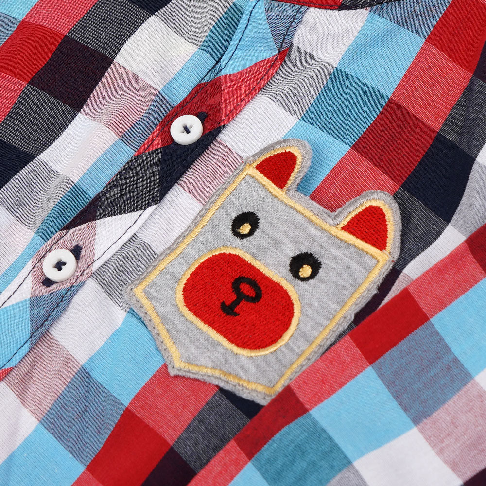 Infant Boys Casual Shirt Bear -Red Check