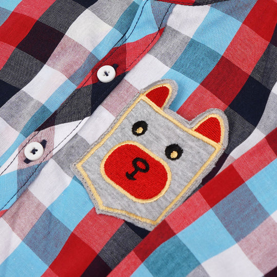 Infant Boys Casual Shirt Bear -Red Check