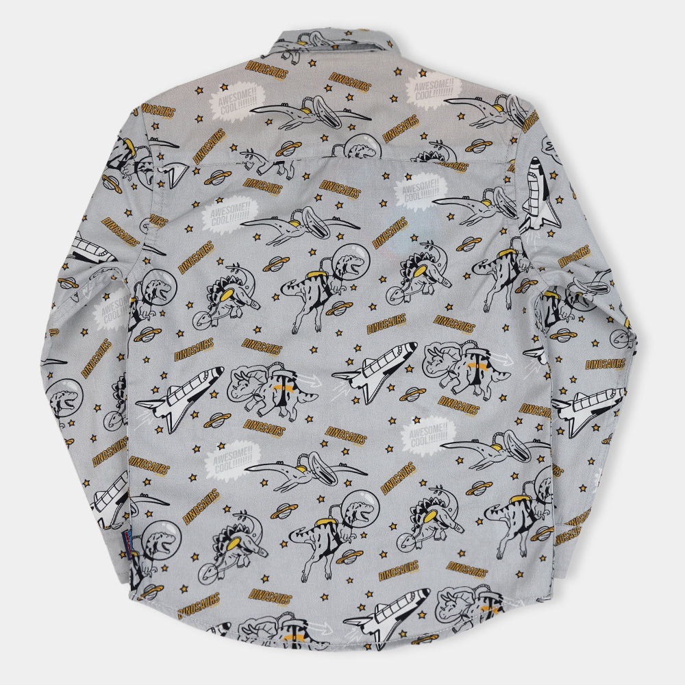 Boys Casual Shirt Dinosaurs-Grey