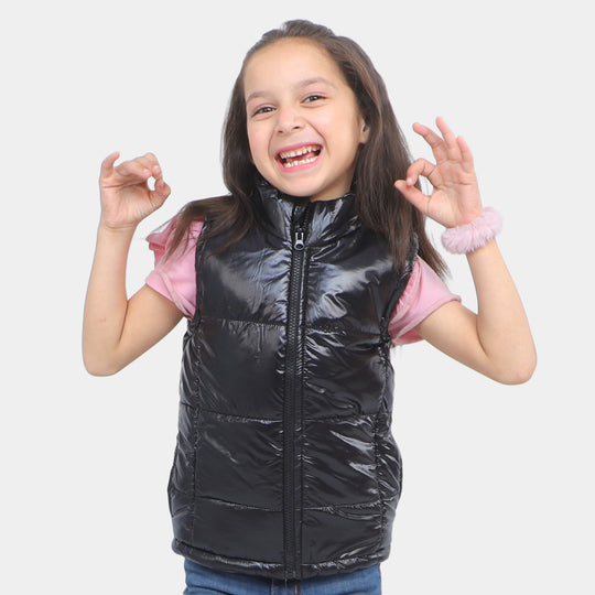 Girls Quilted Jacket Basic S/L-BLACK
