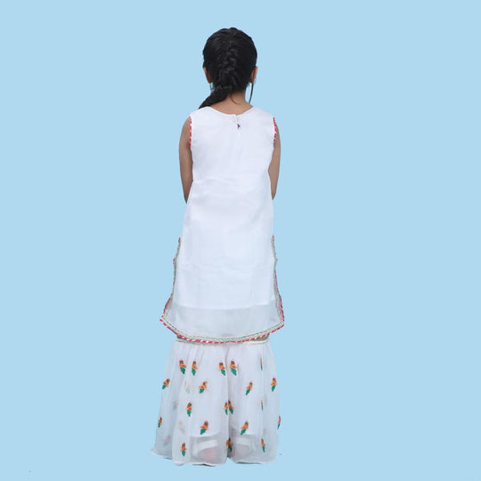 Fancy Eastern Parrot 3 PCs Suit For Girls - White