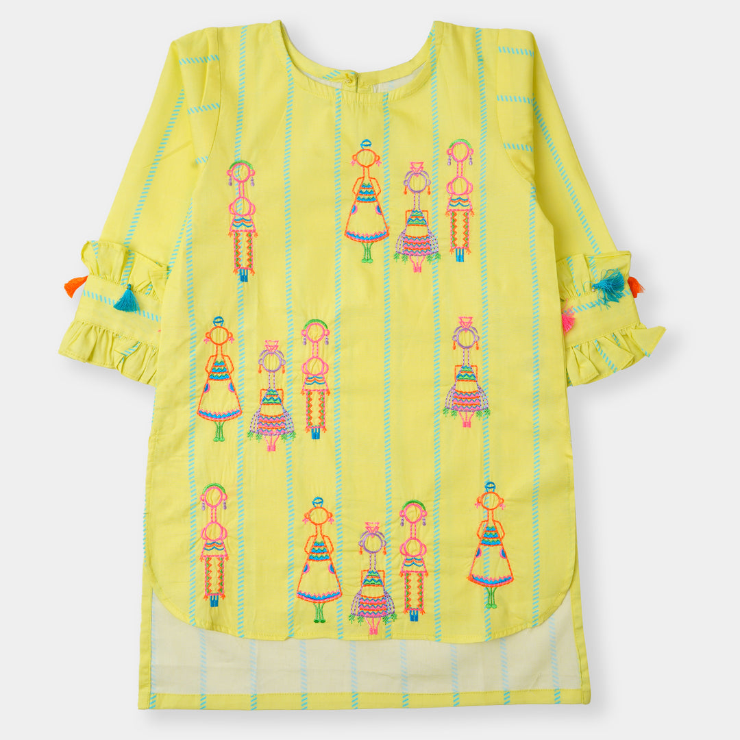 Girls EMB Kurti African Doll - Yellow