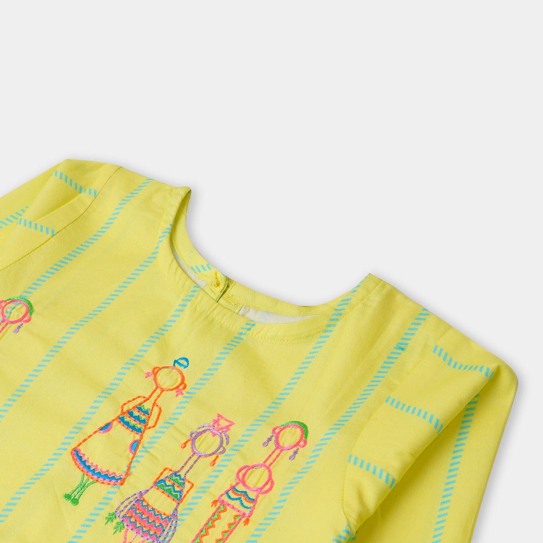 Girls EMB Kurti African Doll - Yellow