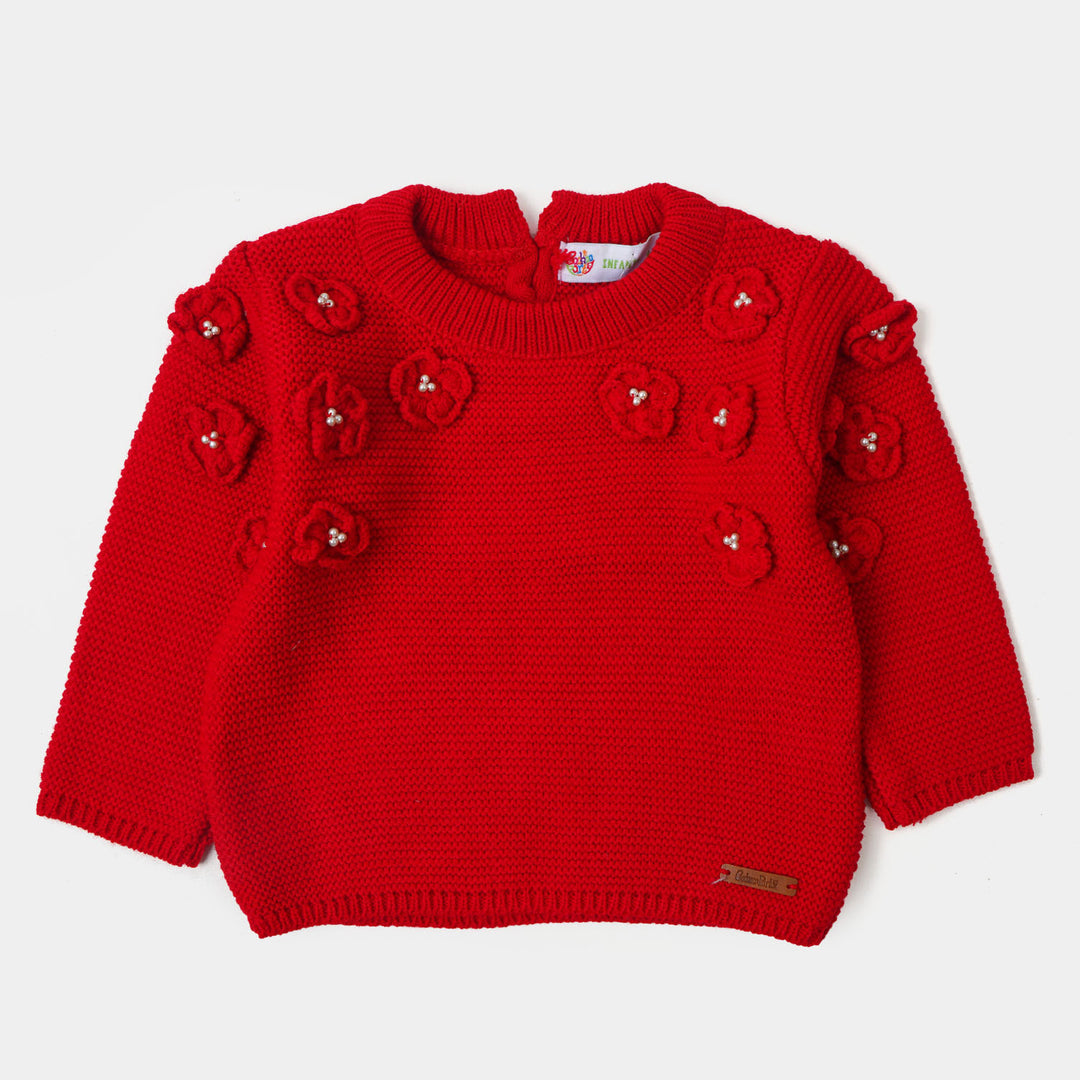 Infant Girls Sweater Flower - Red
