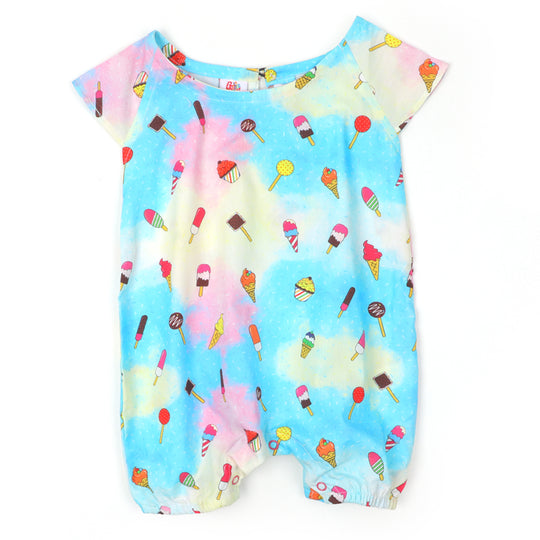 Girls Woven Romper Polka -Light Blue
