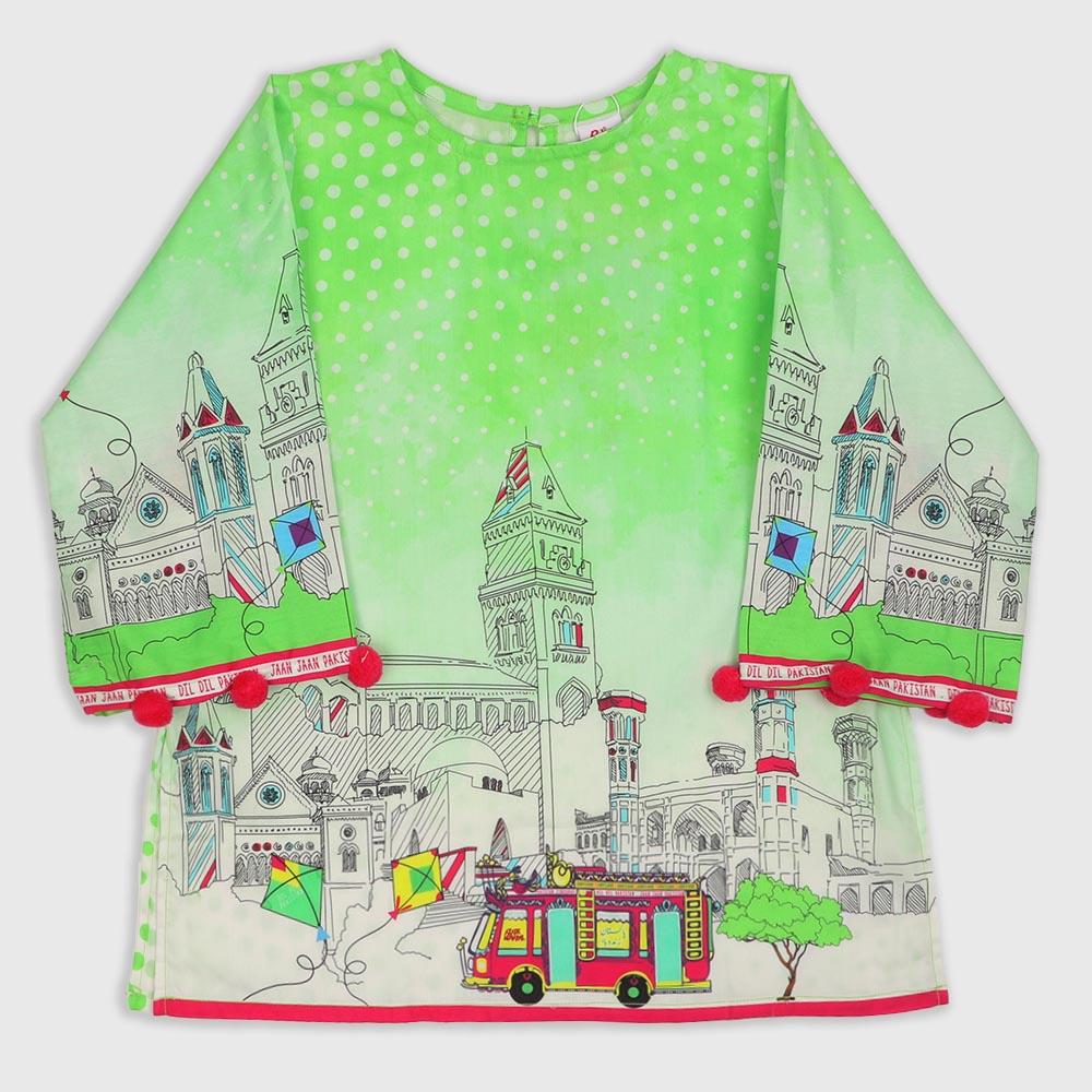 Girls Digital Print Kurti Proud Pakistani - Green