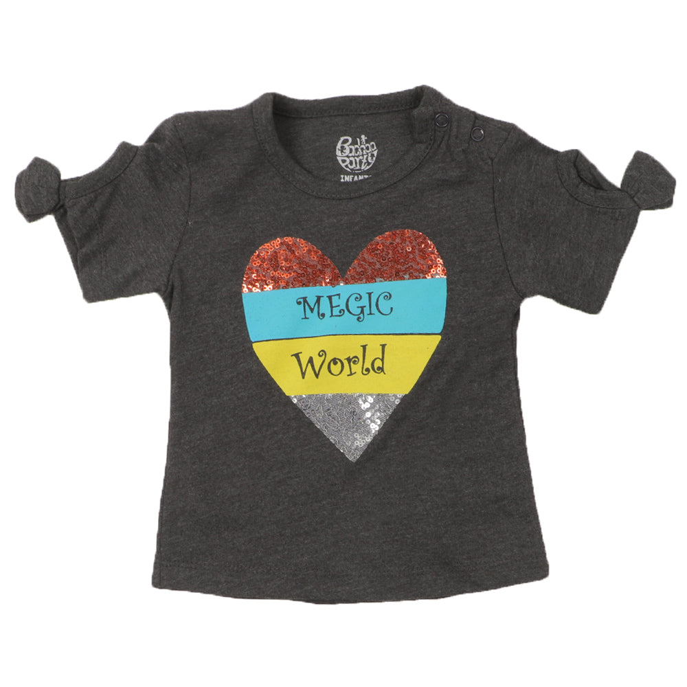 Infant Girls T-Shirt Seq Heart E-C -CHARCOAL