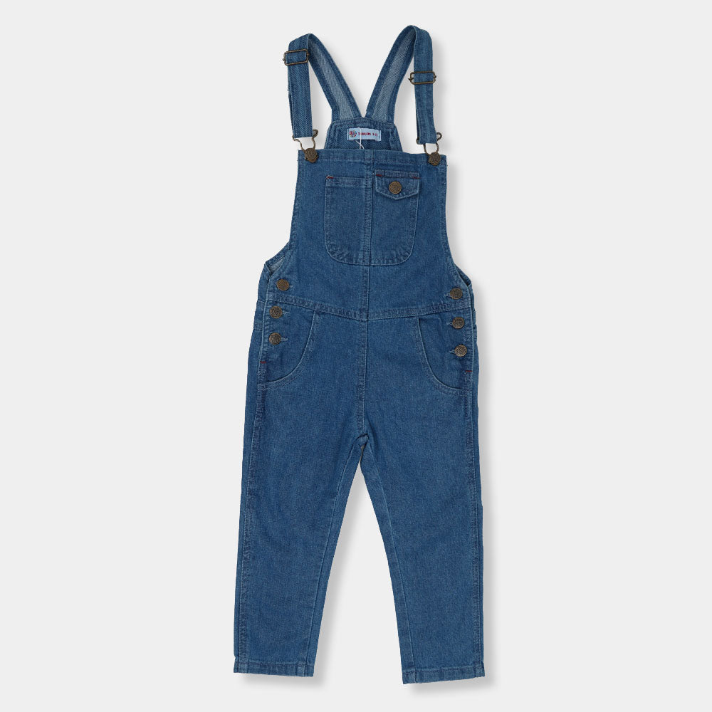 Boys Denim Dungaree Over All Cut Flap - Mid Blue