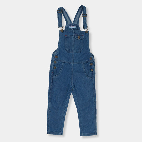 Boys Denim Dungaree Over All Cut Flap - Mid Blue