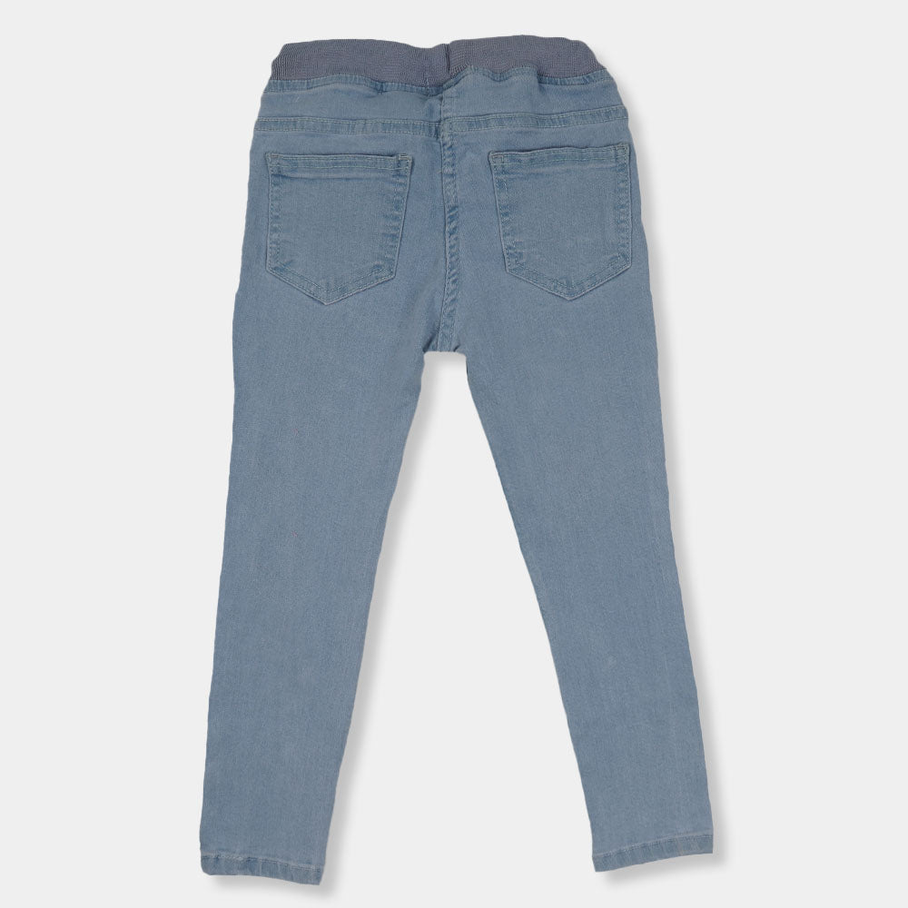 Girls Pant Denim Emb Bunch Rib-Ice Blue