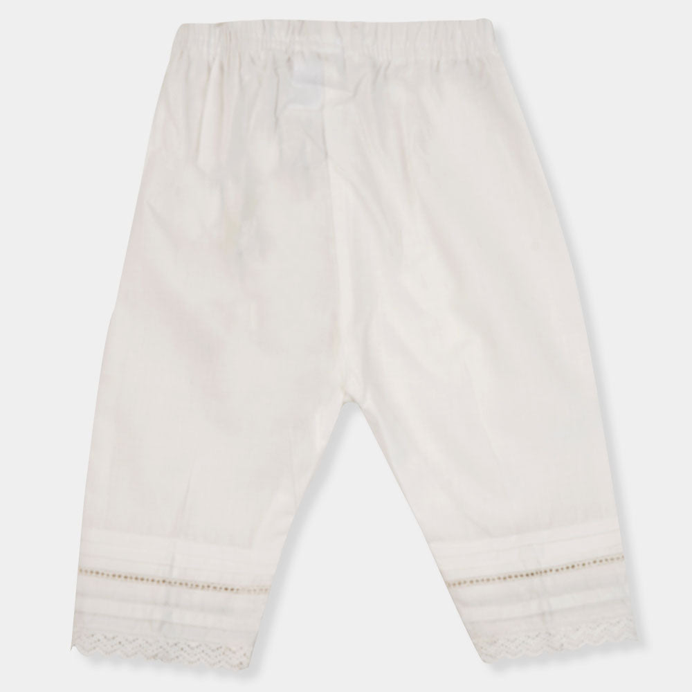 Infant Girls Pant Pleat With Lace - White