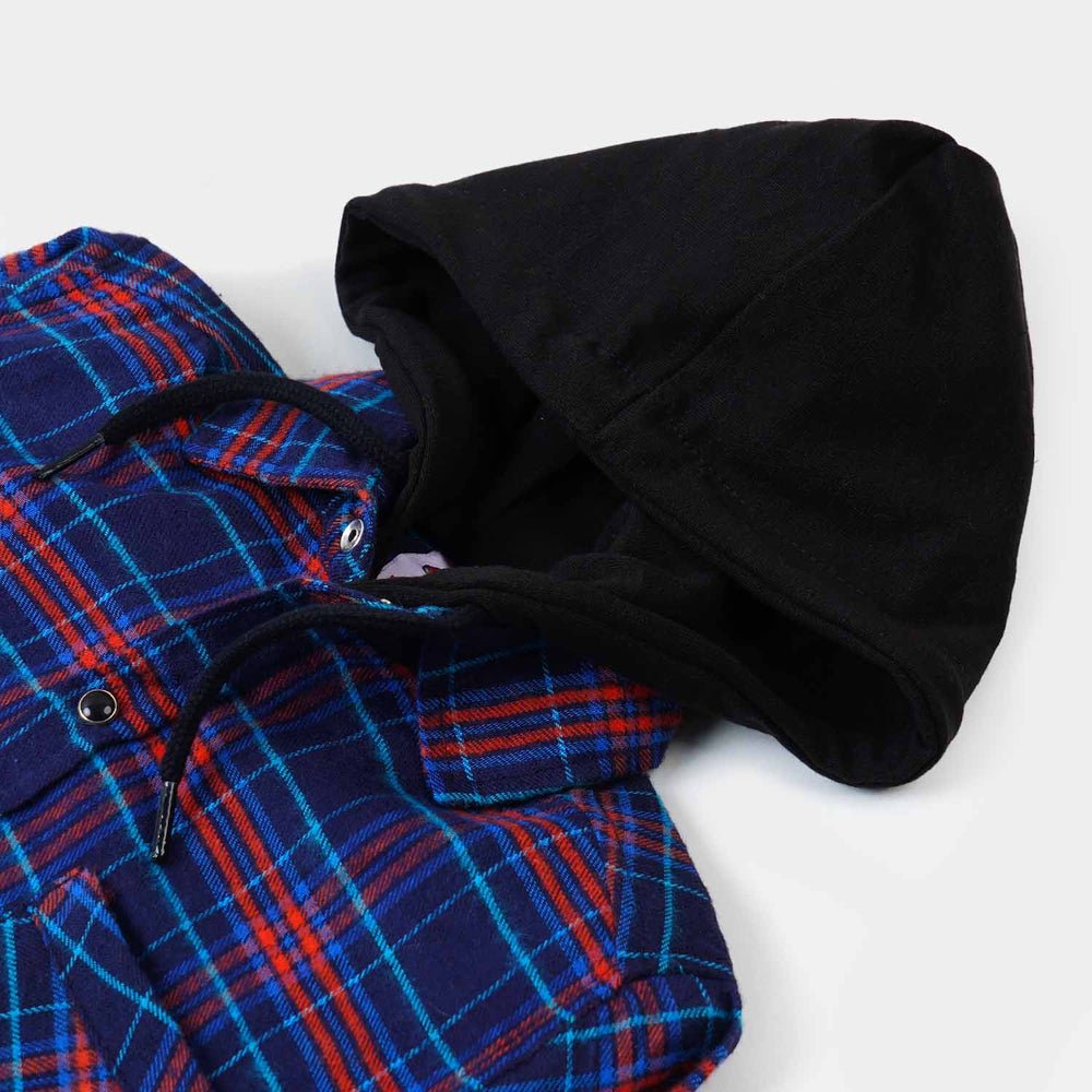 Boys Hoodie Casual Shirt - Blue Check