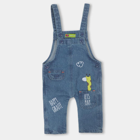 Infants Boys Denim Over All Happy Giraffe - LIGHT BLUE