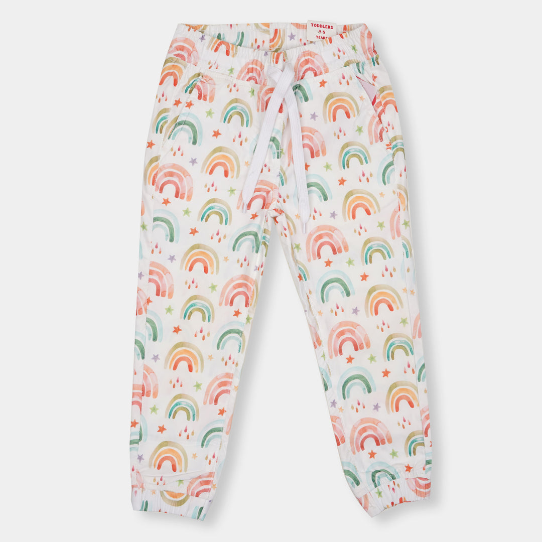 Girls Jegging Cotton Rainbow - White