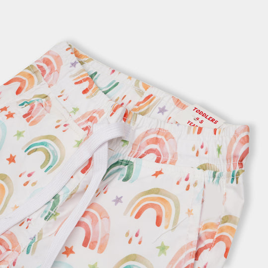 Girls Jegging Cotton Rainbow - White