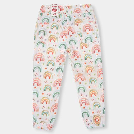 Girls Jegging Cotton Rainbow - White