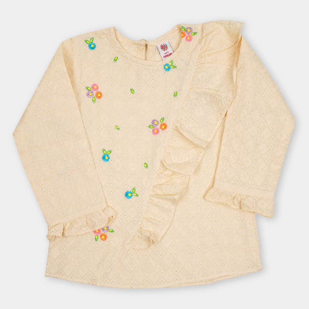 Girls EMB Top Chicken Garden - Cream