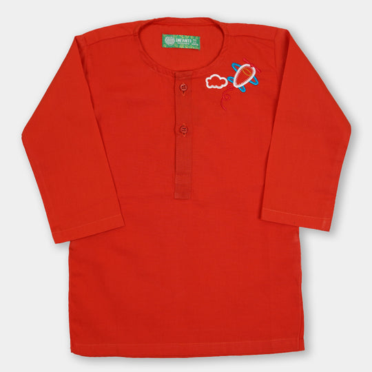 Infant Boys Embroidered Kurta Aeroplan-Cherry